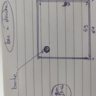 Versandmetall Receveur de douche sur mesure en acier inoxydable {R3A} 1,5 mm, finition intérieure K320, dimensions 560 x 591 mm, plus 10 mm de bordure, hauteur 50 mm, selon le schéma.