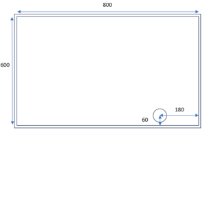 Versandmetall Receveur de douche sur mesure en acier inoxydable {R3A} 1,5 mm, finition intérieure K320, dimensions 600 x 800 mm, plus 20 mm de marge, hauteur 50 mm, selon le schéma.