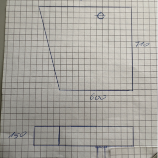 Versandmetall Sonder - Edelstahl Duschwanne, Duschtasse { R1A } 1,5mm , INNEN Schliff K320, Maße710x000mm, Höhe 150mm, Rohrsutzen D25/2 L= 120mm nach Skizze