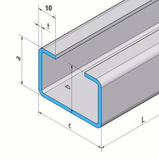 Versandmetall Ensemble de 5 profilés en C en acier inoxydable brossé V4A, hauteur 20 mm, largeur c = 40 mm, longueur 800 mm, épaisseur de tôle 1,0 mm