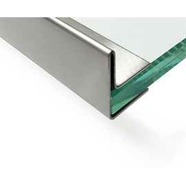 Versandmetall Edelstahl Glasdach-Regenrinne für ESG-Glas 8mm oder VSG Glas 8,76 mm, 1.4301 aussen Schliff K320,Blechstärke 1mm