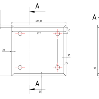Versandmetall Receveur de douche spécial en acier inoxydable {R3A} 1,5 mm, finition intérieure K320, dimensions 676 x 647 mm (avec rebord de 30 mm), hauteur 30 mm, conforme au schéma.