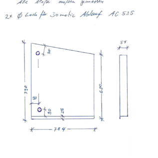 Versandmetall Sonder - Edelstahl Duschwanne, Duschtasse { R1A } 1,5mm , INNEN Schliff K320, Maße 790x784, Höhe 55mm 2 x Ablaufbohrung