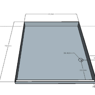 Versandmetall Sonder - Edelstahl Duschwanne, Duschtasse { R1A } 1,5mm , INNEN Schliff K320, Maße 600x715, Höhe 60mm 1 x Ablaufbohrung