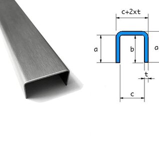 Versandmetall Set (3-teilig)Set U-Profile aus 2,0 mm Edelstahl , Oberfläche Schliff K320 Aussenmaße axcxb 14x16x14 mm (innen 12mm), Länge 1500mm