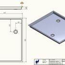 Versandmetall Speciale roestvrijstalen douchebak, douchebodem {R3A-2} 1,5 mm, binnenafwerking K320, afmetingen zonder rand (20 mm), diepte 608 mm, breedte 763 mm, buitenafmetingen 645 x 800 mm, 2 afvoergaten, hoogte 40 mm
