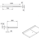 Versandmetall Receveur de douche en acier inoxydable, 2 pièces {R4A}, épaisseur 1,5 mm, finition intérieure K320, dimensions 690 x 1200 mm, hauteur 72 mm, orifice d'évacuation