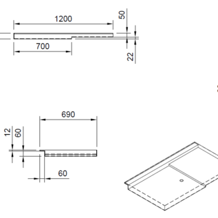 Versandmetall Receveur de douche en acier inoxydable, 2 pièces {R4A}, épaisseur 1,5 mm, finition intérieure K320, dimensions 690 x 1200 mm, hauteur 72 mm, orifice d'évacuation