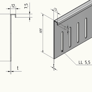 Versandmetall Oberteile für Kiesfangleiste Edelstahl höhenverstellbar 1.4301 L=2000mm – 90° gekantet