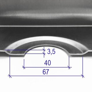 Versandmetall  Speciale roestvrijstalen douchebak, douchebodem {R3A} 1,5 mm, geborstelde binnenafwerking K320, 743 x 726 mm inclusief 20 mm rand, 1 afvoergat, 30 mm hoog, volgens schets