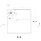 Versandmetall Speciale roestvrijstalen douchebak, douchebodem {R3A} 1,5 mm, geborstelde binnenafwerking K320, 743 x 726 mm inclusief 20 mm rand, 1 afvoergat, 30 mm hoog, volgens schets