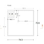 Versandmetall  Speciale roestvrijstalen douchebak, douchebodem {R3A} 1,5 mm, geborstelde binnenafwerking K320, 743 x 726 mm inclusief 20 mm rand, 1 afvoergat, 30 mm hoog, volgens schets