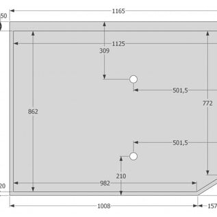 Versandmetall Sonder Edelstahl Duschwanne, Duschtasse { R3A } 1,5mm, INNEN  Schliff K320,932x1165mm  inkl. umlaufenden Rand ,  2 Ablaufbohrungen,34,5mm Hoch ,nach Skizze