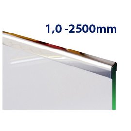 Versandmetall Glasrandprofiel U-Profiel, 1 mm roestvrij Staal, tot met Lengte 2500 mm, Glasdickte van 8 mm tot 12,52 mm