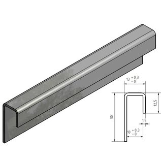 Versandmetall Glasrandprofiel geschuurd korrel 320  1,5 mm roestvrij Staal voor 10 mm Glas, onglijk gezet