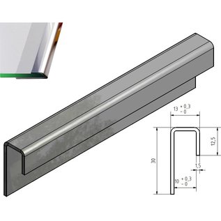 Versandmetall Glaseinfassprofil spiegelnd/glänzend 1,5mm Edelstahl für 10mm Glas ungleichschenkelig