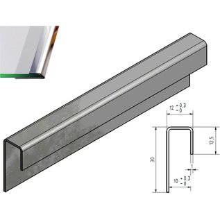 Versandmetall Glaseinfassprofil spiegelnd/glänzend 1,0mm Edelstahl für 10mm Glas ungleichschenkelig