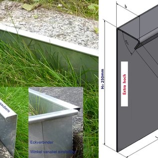 Versandmetall Graskanten extra hoog 250 mm gemaakt van roestvrij staal .