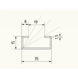 Versandmetall C-Profiel RVS klein dikte 1,5 mm hoogte 15mm breedte 35mm Lengte van 1000mm tot 2500 mm roestvrij Staal oppervlakke geschuurd