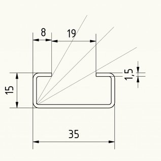 Versandmetall RVS C-Profiel klein dikte 1,5 mm hoogte 15mm breedte 35mm Lengte van 1000mm tot 2500 mm roestvrij Staal oppervlakke geborsteld