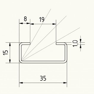 Versandmetall RVS C-Profiel klein dikte 1,0 mm hoogte 15mm breedte 35mm Lengte van 1000mmtot 2500 mm Roestvrij Staal oppervlakke geschuurd