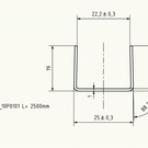 Versandmetall LED U-Profiel, axb 19mm, c= 25/24, 2mm, (binnen 22,2 +/- 0,3mm) Dikte 1,0 mm, lengte 2500mm, oppervlakke geschuurd