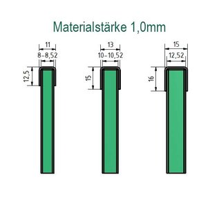 Versandmetall Glasrandprofiel Randbescherming Borstwering Balkon roestvrij staal dikte 1,0mm, lengte tot 2500 mm voor glas van 8mm tot 21,5mm dikte