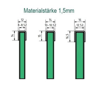 Versandmetall Einfassprofil Brüstungsglas Balkon aus 1,5 mm Edelstahl für Glasstärken von 8mm bis 21,52mm Glas