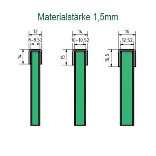 Versandmetall Profil encadrement pour vitrage de balcon, en acier inoxydable de 1,5mm, pour verres de 8 jusqu'à 21,52mm, surface brossé  en grain 320