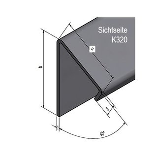 Versandmetall Corniere  60° avec larmier à l'intérieur 1,0 jusqu'à 1,5mm, 20 jusqu'à 70mm, L jusqu'à 2500mm surface brossé en grain320