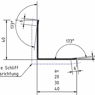 Versandmetall Kantenschutzwinkel 3-fach gekantet ungleichschenkelig Länge 1000mm aussen Schliff K 320