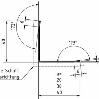 Versandmetall Hoekbeschermer hoekprofiel 3x gezet ongelijkzijdig lengte 1500 mm oppervlakke geschuurd (grid320)