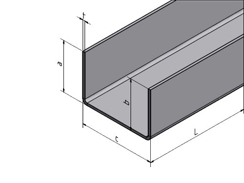 Profilé en U en aluminium, plié à la largeur c = 35-60 mm et longueur 1.000  mm