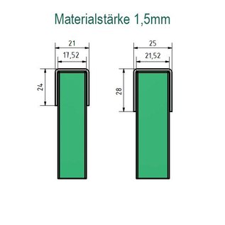 Versandmetall Profil encadrement pour vitrage de balcon, en acier inoxydable de 1,5mm, pour verres de 8 jusqu'à 21,52mm, surface brossé  en grain 320