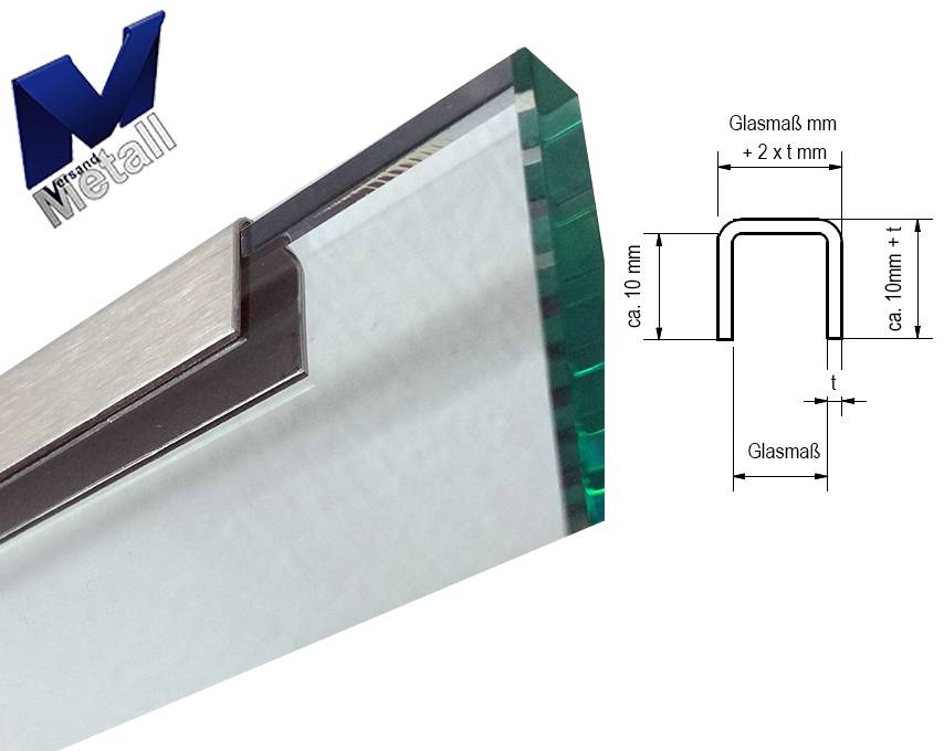 Glas profiel - U-Profiel, mm roestvrij Staal, tot met Lengte 2500 mm, Gasdickte van 8 mm tot 12,52 mm kopen - Versandmetall