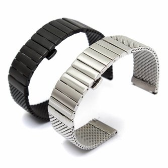 Uhrenarmband Mit Faltschließe In Schwarz Oder Silber (20 Mm)