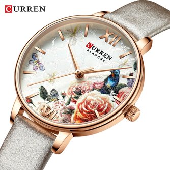 CURREN Schöne BlumeUhren Frauen Mode Casual Leder Armbanduhr Damen Uhr Weiblichen Uhr frauen Quarzuhr