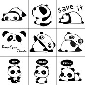 Set Panda-Aufkleber 9 Stück