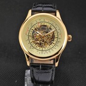 Gold-Quarz-Uhr Mit Lederarmband