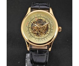 Gold-Quarz-Uhr Mit Lederarmband
