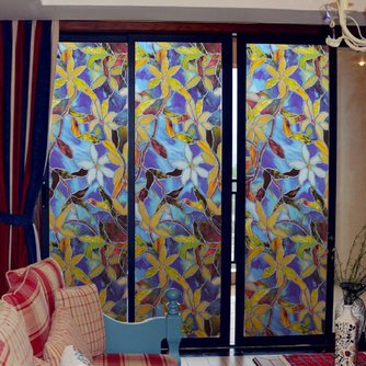 Bunte Static Fensteraufkleber Mit Orchidee Muster 3M