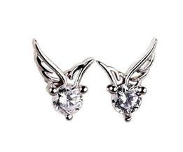 Silber Überzog Engelsflügel Ohrringe Mit Kristallen