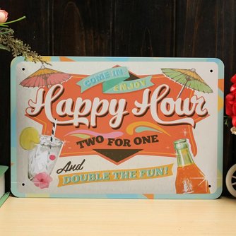 Jahrgang Happy Hour Wandplatte Aus Metall 30 X 20Cm