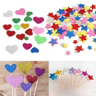 Schaum-Aufkleber Glitter Herzen Blumen Sterne 30Pcs