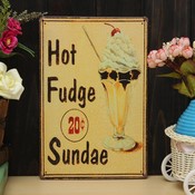 Weinlese-Metallplatten Mit Hot Fudge Sundae