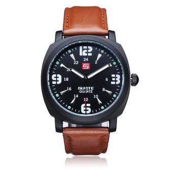 Guote Schwarz PU-Leder-Männer Uhr