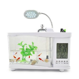 Mini-USB-Aquarium Mit LED-Lampe, Speicherabteil, Uhr Und Kalender