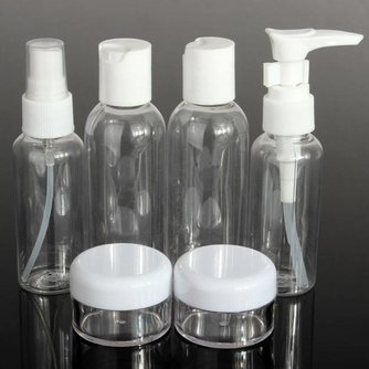 Set Von 6 Wiederaufladbare Leere Transparente Plastik Kosmetische Flaschen Und Gläser
