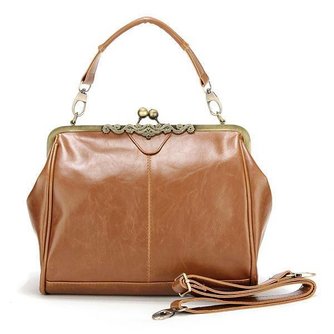 Brown PU-Leder-Handtasche Mit Eleganter Schnappverschluss