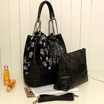 Schwarz Damen Handtaschen Mit Dem Schädel Und Gedruckte Schal